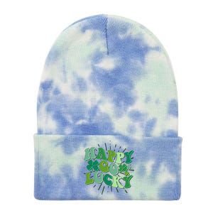 Cute Retro St Patrick's Day Happy Go Lucky Tie Dye 12in Knit Beanie