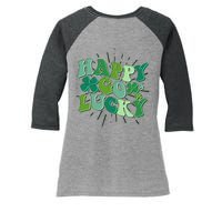 Cute Retro St Patrick's Day Happy Go Lucky Women's Tri-Blend 3/4-Sleeve Raglan Shirt