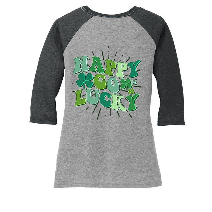 Cute Retro St Patrick's Day Happy Go Lucky Women's Tri-Blend 3/4-Sleeve Raglan Shirt