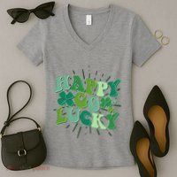 Cute Retro St Patrick's Day Happy Go Lucky Women's V-Neck T-Shirt