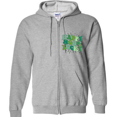 Cute Retro St Patrick's Day Happy Go Lucky Full Zip Hoodie