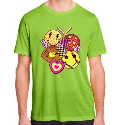 Cute Retro Softball Baseball Smiley Emoji Adult ChromaSoft Performance T-Shirt