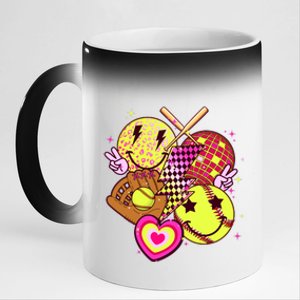 Cute Retro Softball Baseball Smiley Emoji 11oz Black Color Changing Mug