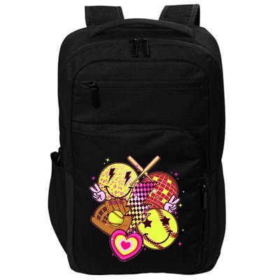 Cute Retro Softball Baseball Smiley Emoji Impact Tech Backpack