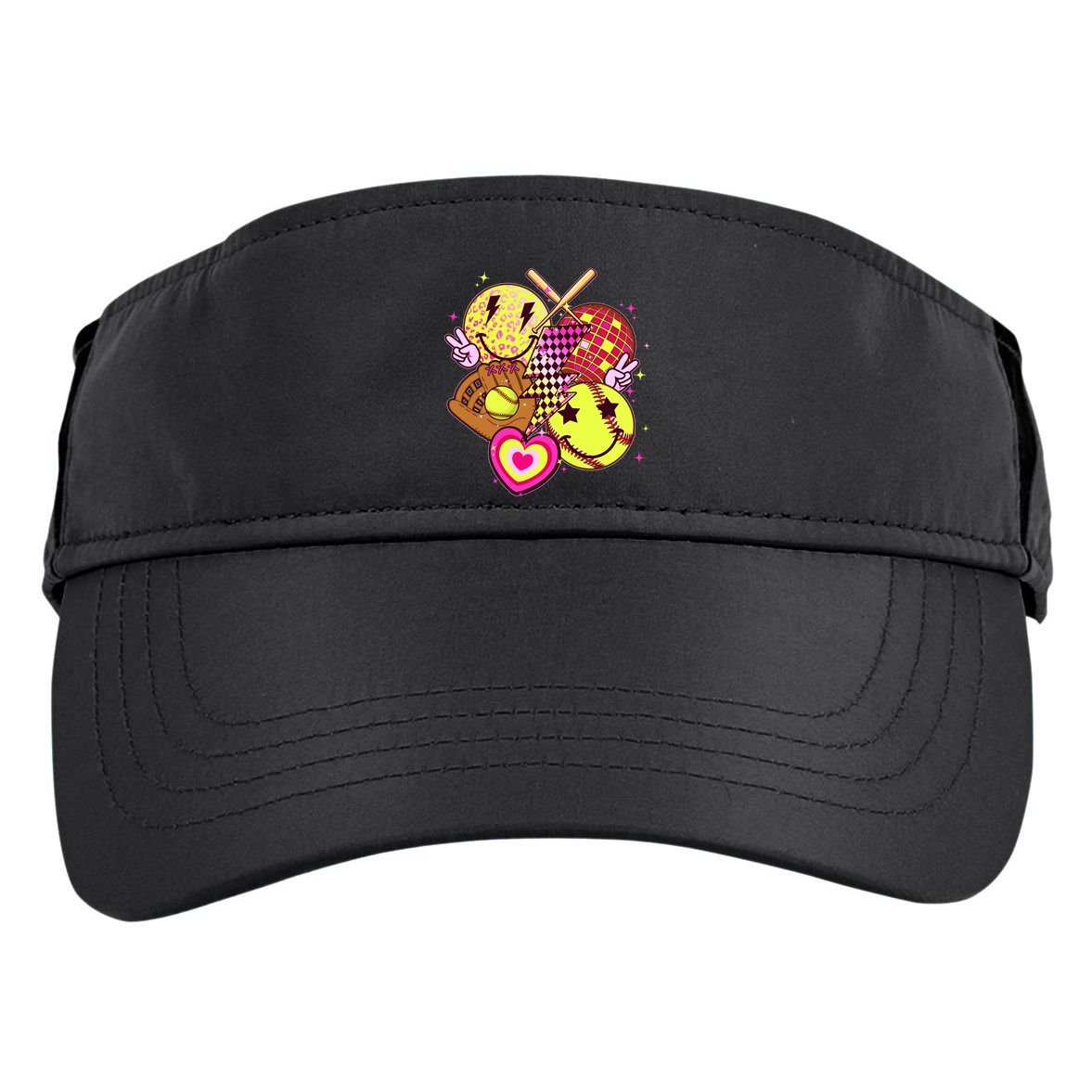 Cute Retro Softball Baseball Smiley Emoji Adult Drive Performance Visor