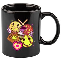 Cute Retro Softball Baseball Smiley Emoji 11oz C Handle Ceramic Mug