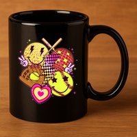 Cute Retro Softball Baseball Smiley Emoji 11oz C Handle Ceramic Mug