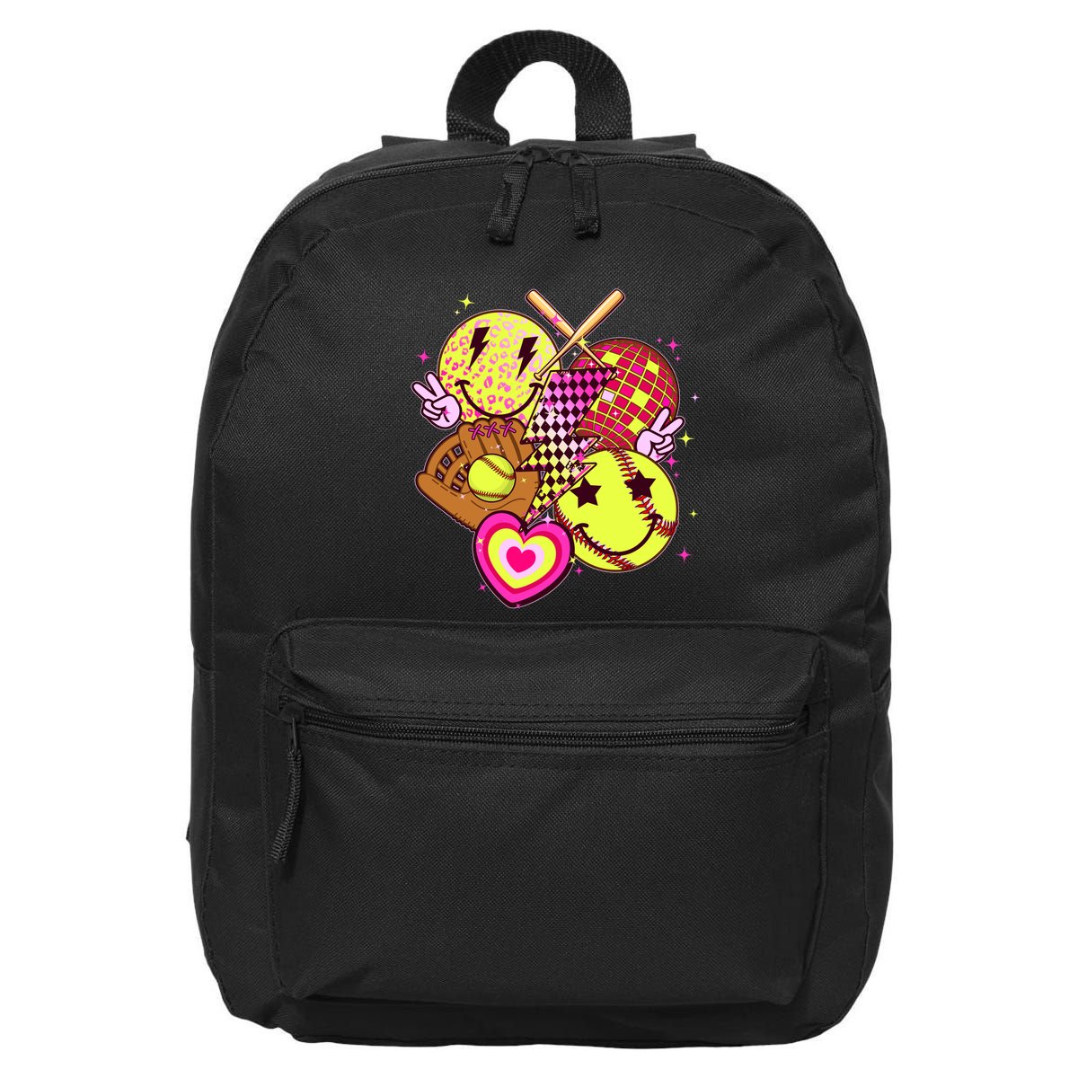 Cute Retro Softball Baseball Smiley Emoji 16 in Basic Backpack