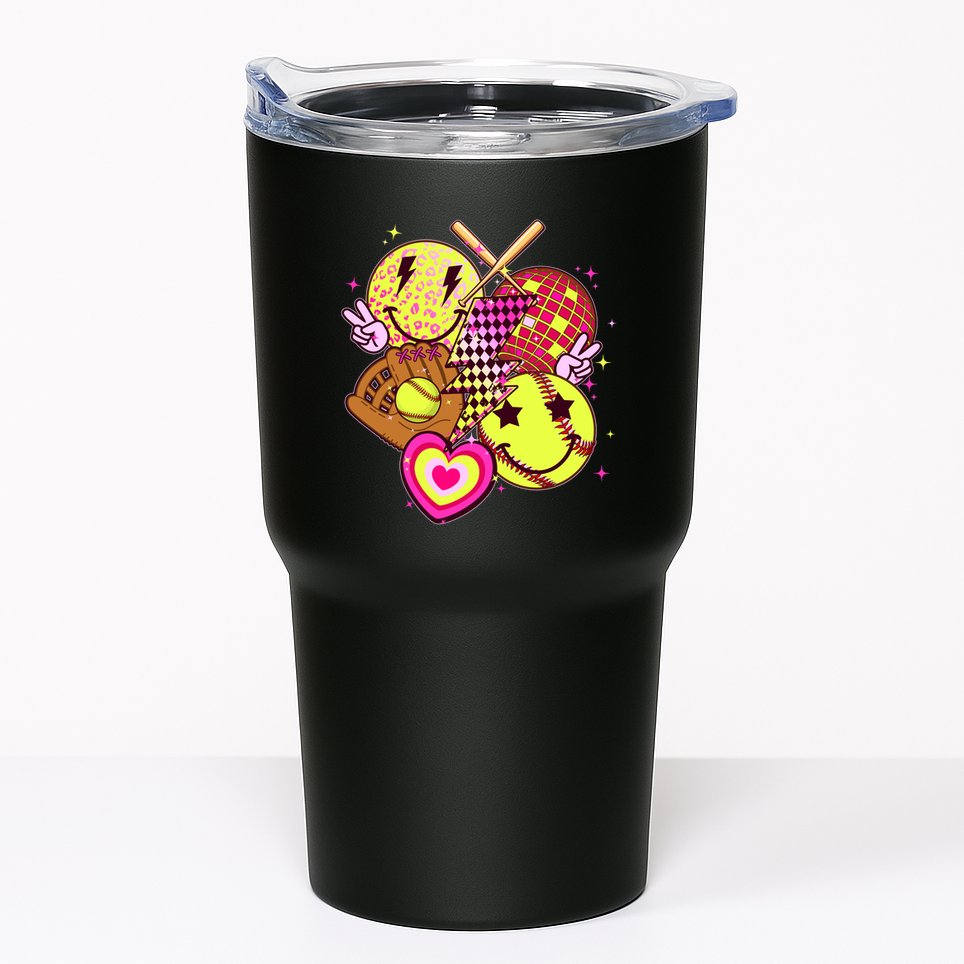 Cute Retro Softball Baseball Smiley Emoji Tumbler