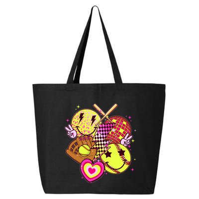 Cute Retro Softball Baseball Smiley Emoji 25L Jumbo Tote