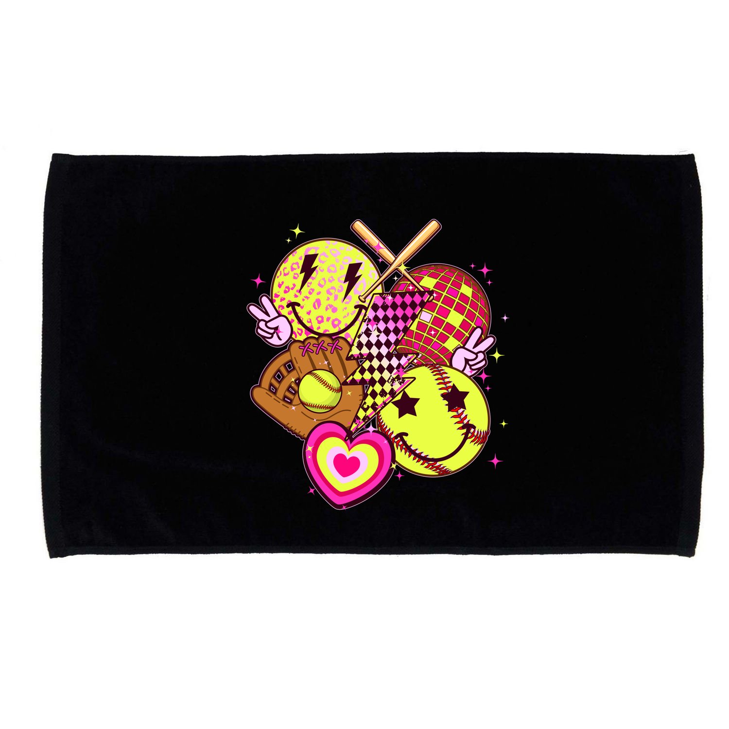 Cute Retro Softball Baseball Smiley Emoji Microfiber Hand Towel