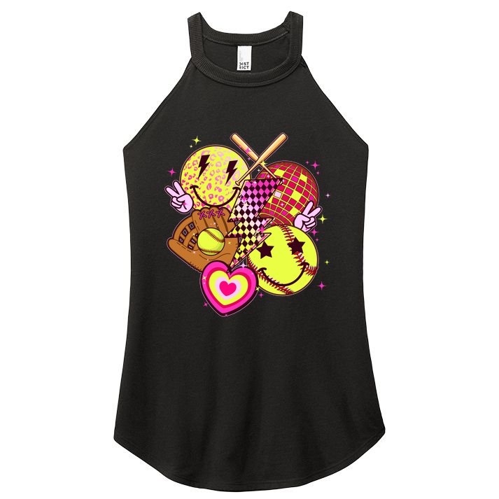 Cute Retro Softball Baseball Smiley Emoji Women's Perfect Tri Rocker Tank