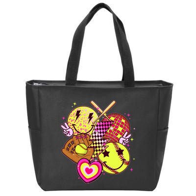 Cute Retro Softball Baseball Smiley Emoji Zip Tote Bag