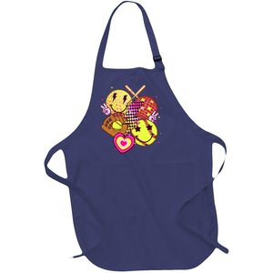 Cute Retro Softball Baseball Smiley Emoji Full-Length Apron With Pockets