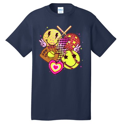 Cute Retro Softball Baseball Smiley Emoji Tall T-Shirt