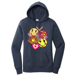 Cute Retro Softball Baseball Smiley Emoji Women's Pullover Hoodie