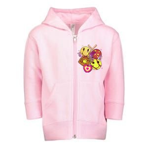 Cute Retro Softball Baseball Smiley Emoji Toddler Zip Fleece Hoodie