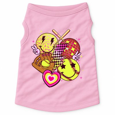 Cute Retro Softball Baseball Smiley Emoji Doggie Tank
