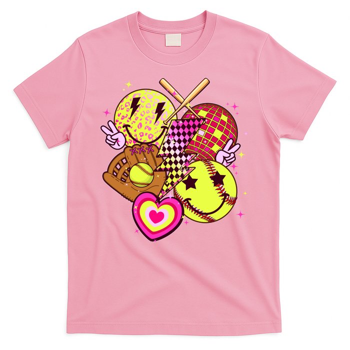 Cute Retro Softball Baseball Smiley Emoji T-Shirt