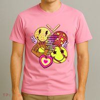 Cute Retro Softball Baseball Smiley Emoji T-Shirt