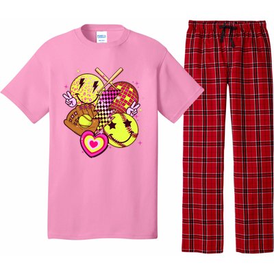 Cute Retro Softball Baseball Smiley Emoji Pajama Set