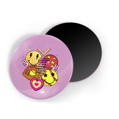 Cute Retro Softball Baseball Smiley Emoji Magnet