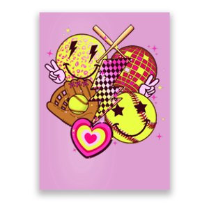 Cute Retro Softball Baseball Smiley Emoji Poster