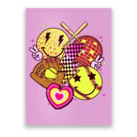 Cute Retro Softball Baseball Smiley Emoji Poster