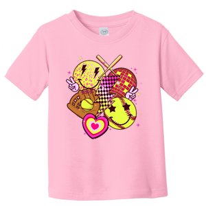 Cute Retro Softball Baseball Smiley Emoji Toddler T-Shirt