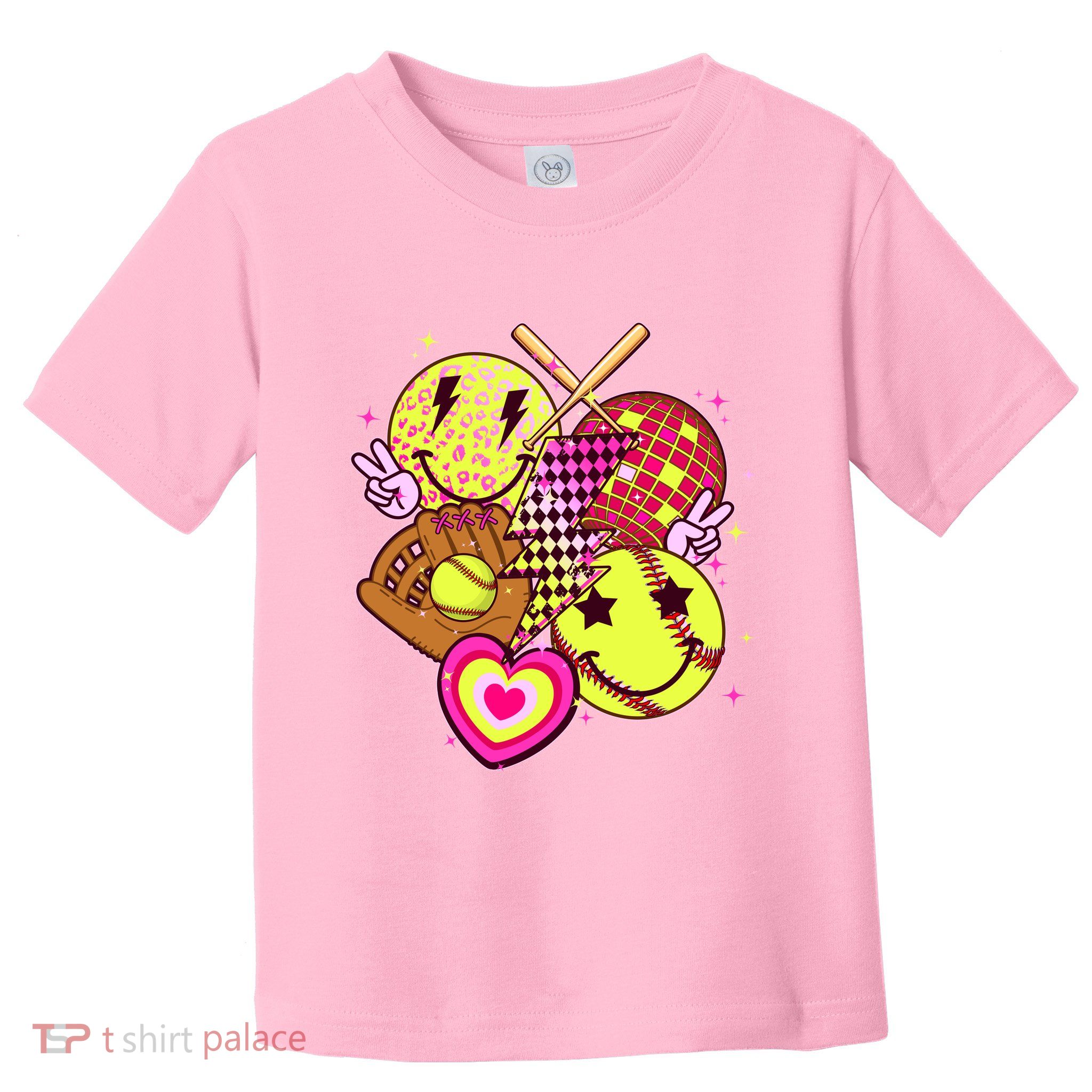 Cute Retro Softball Baseball Smiley Emoji Toddler T-Shirt