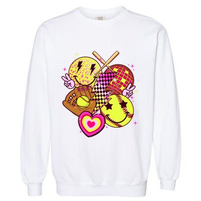 Cute Retro Softball Baseball Smiley Emoji Garment-Dyed Sweatshirt