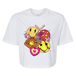 Cute Retro Softball Baseball Smiley Emoji Bella+Canvas Jersey Crop Tee