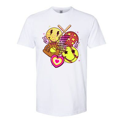 Cute Retro Softball Baseball Smiley Emoji Softstyle® CVC T-Shirt