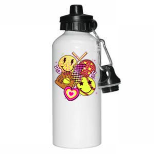 Cute Retro Softball Baseball Smiley Emoji Aluminum Water Bottle