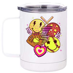 Cute Retro Softball Baseball Smiley Emoji 12 oz Stainless Steel Tumbler Cup