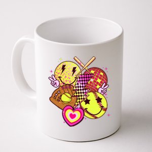 Cute Retro Softball Baseball Smiley Emoji Coffee Mug