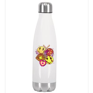 Cute Retro Softball Baseball Smiley Emoji Stainless Steel Insulated Water Bottle