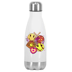 Cute Retro Softball Baseball Smiley Emoji Stainless Steel Insulated Water Bottle