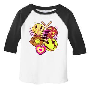 Cute Retro Softball Baseball Smiley Emoji Toddler Fine Jersey T-Shirt