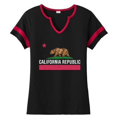 California Republic State Flag Funny Ladies Halftime Notch Neck Tee