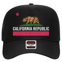 California Republic State Flag Funny High Crown Mesh Back Trucker Hat