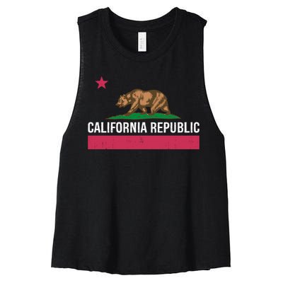 California Republic State Flag Funny Women's Racerback Cropped Tank