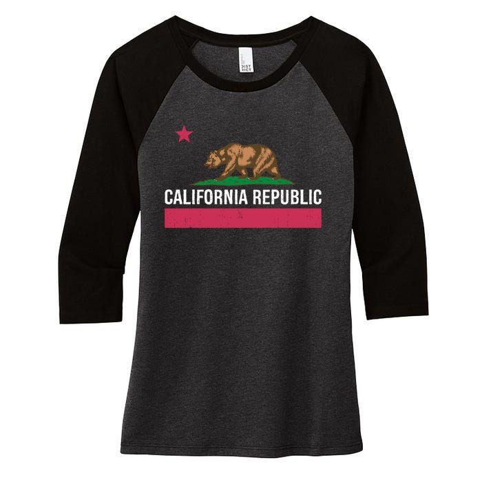 California Republic State Flag Funny Women's Tri-Blend 3/4-Sleeve Raglan Shirt