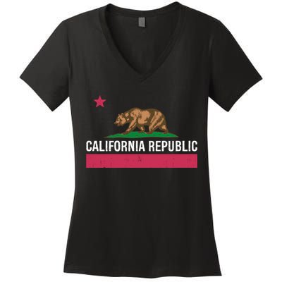 California Republic State Flag Funny Women's V-Neck T-Shirt