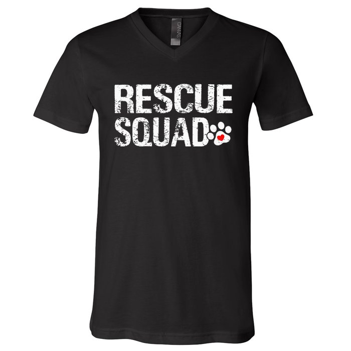 Cute Rescue Squad Distressed Animals Dog Cat Paw Heart V-Neck T-Shirt