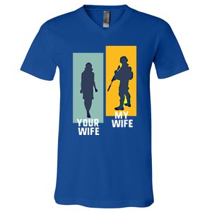 Cool Retro Soldier Military And Army Your Wife My Wife Gift V-Neck T-Shirt