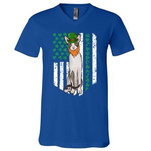 Cornish Rex St Patricks Day Irish American Flag Gift V-Neck T-Shirt