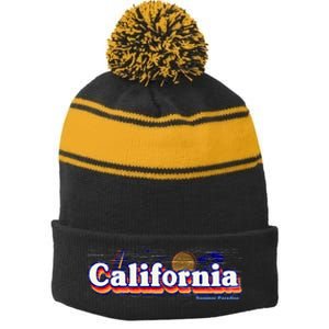 California Retro Summer Paradise Stripe Pom Pom Beanie