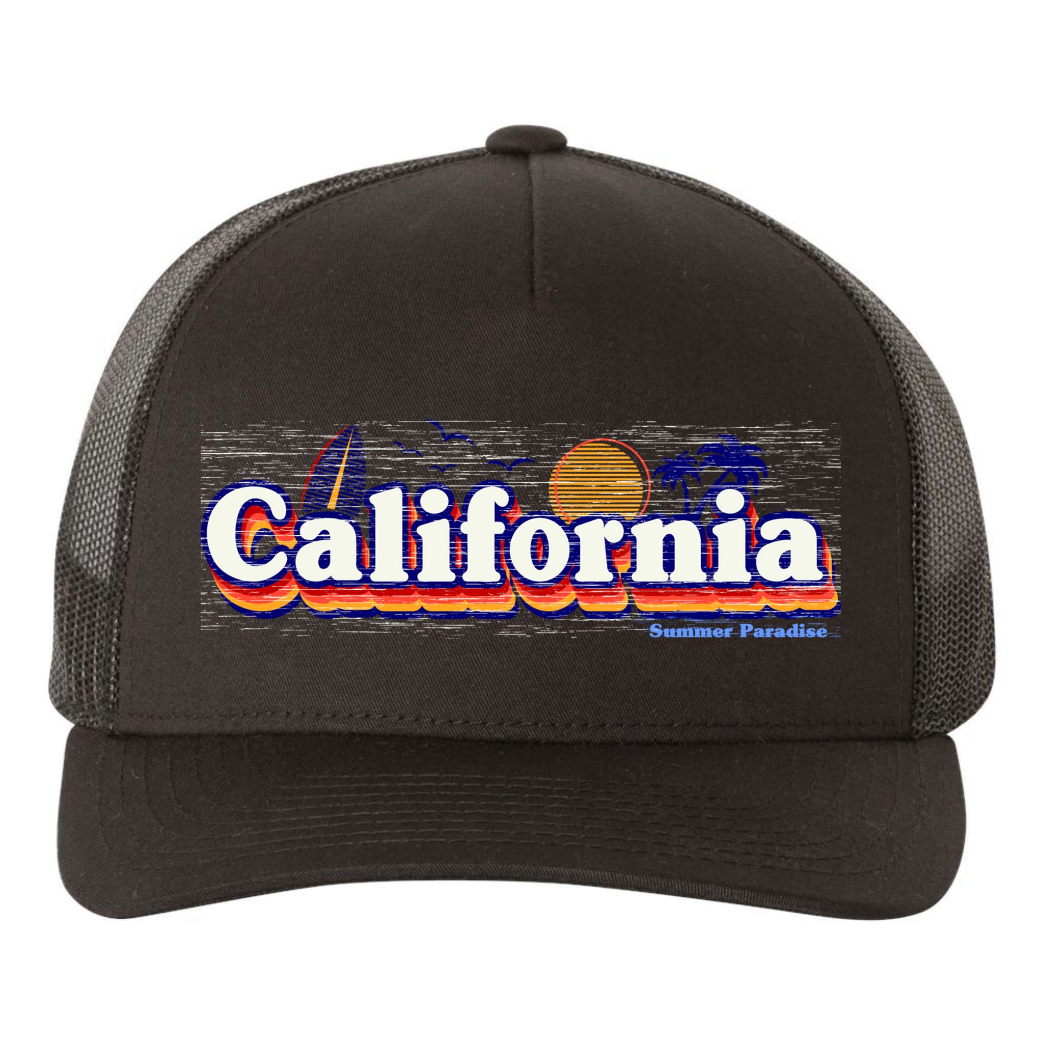 California Retro Summer Paradise Yupoong Adult 5-Panel Trucker Hat