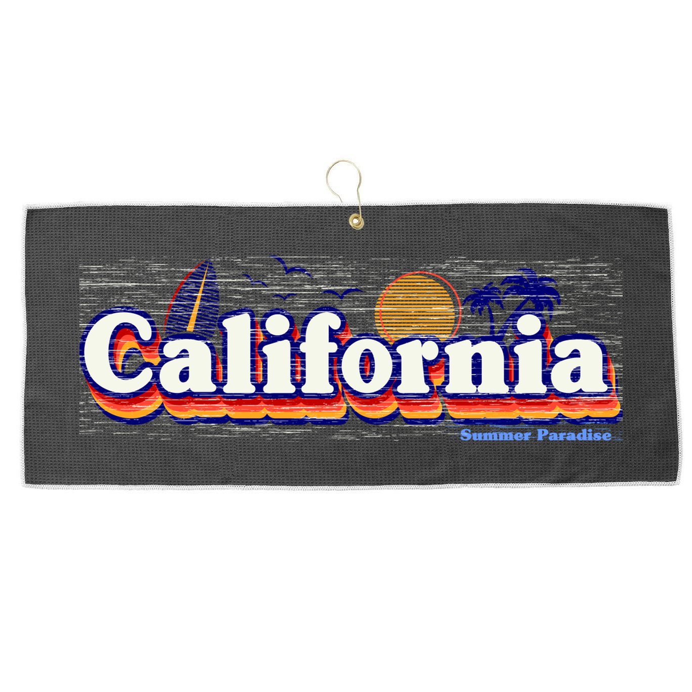 California Retro Summer Paradise Large Microfiber Waffle Golf Towel